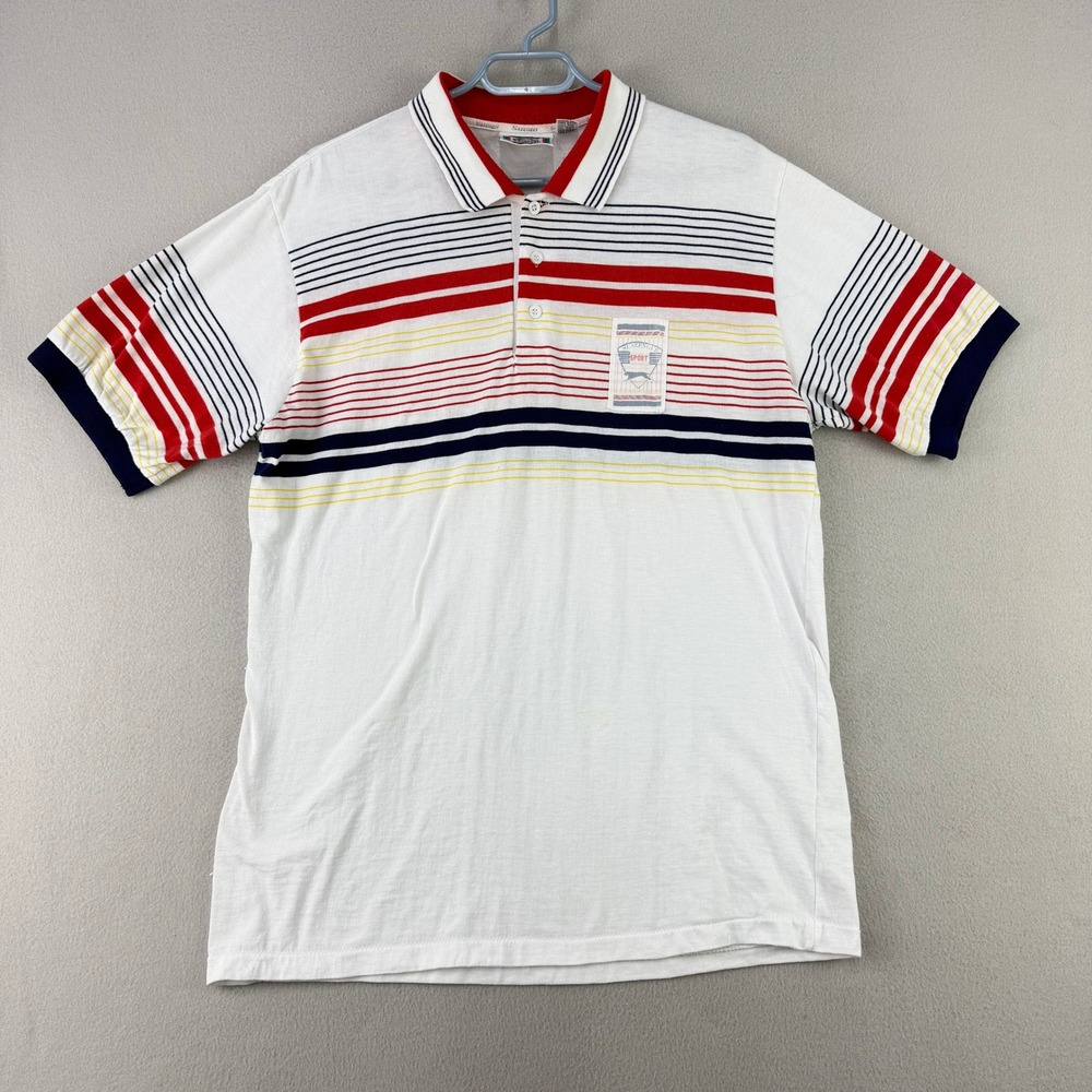 Vintage 80s Slazenger Sport Polo Shirt Mens XL White Retro Striped Rare Logo
